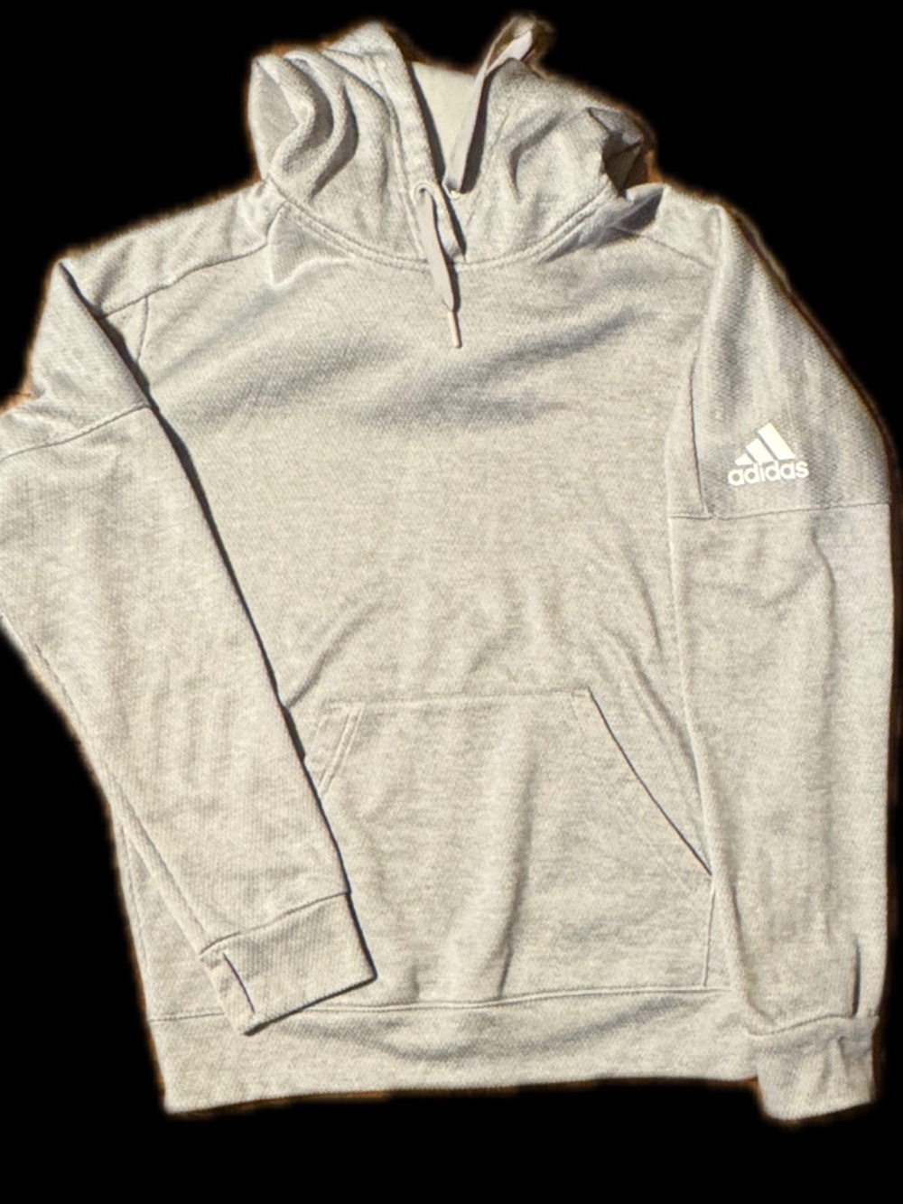 (S) ADIDAS CLIMAWARM LIGHT GRAY HOODIE W/ THUMBHOLE EMBLEM ON SLEEVE